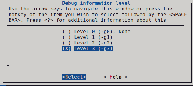 An example for debug level menu